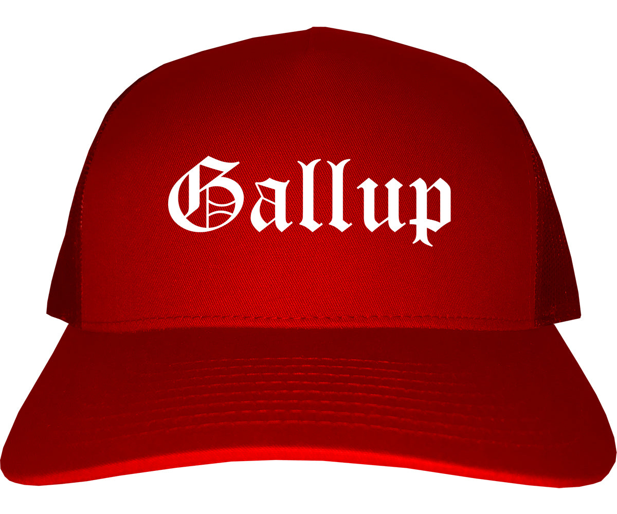Gallup New Mexico NM Old English Mens Trucker Hat Cap Red