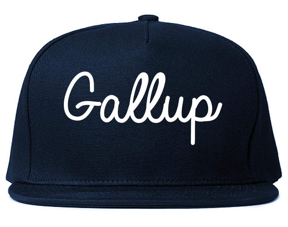Gallup New Mexico NM Script Mens Snapback Hat Navy Blue