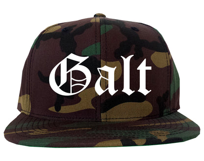 Galt California CA Old English Mens Snapback Hat Army Camo