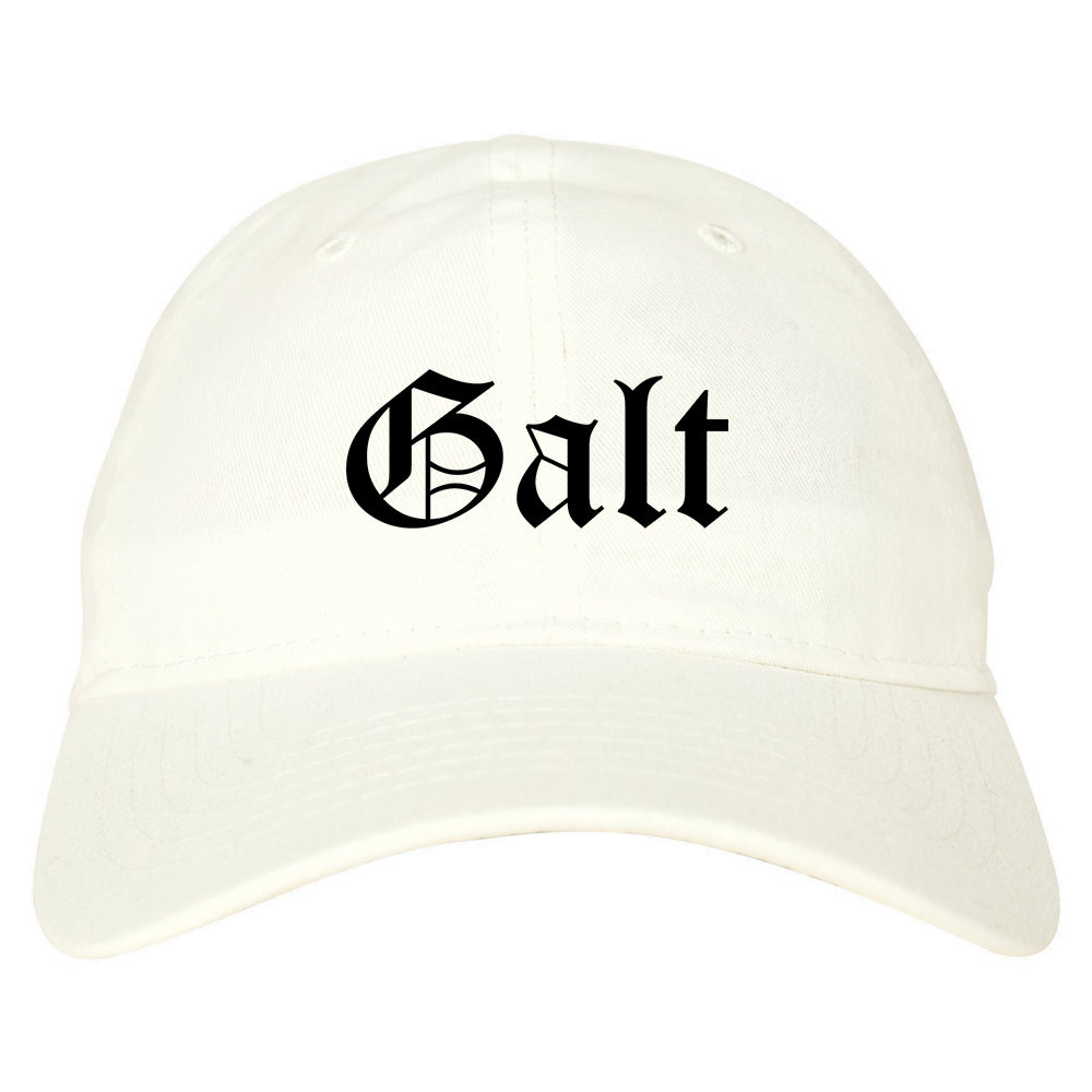 Galt California CA Old English Mens Dad Hat Baseball Cap White