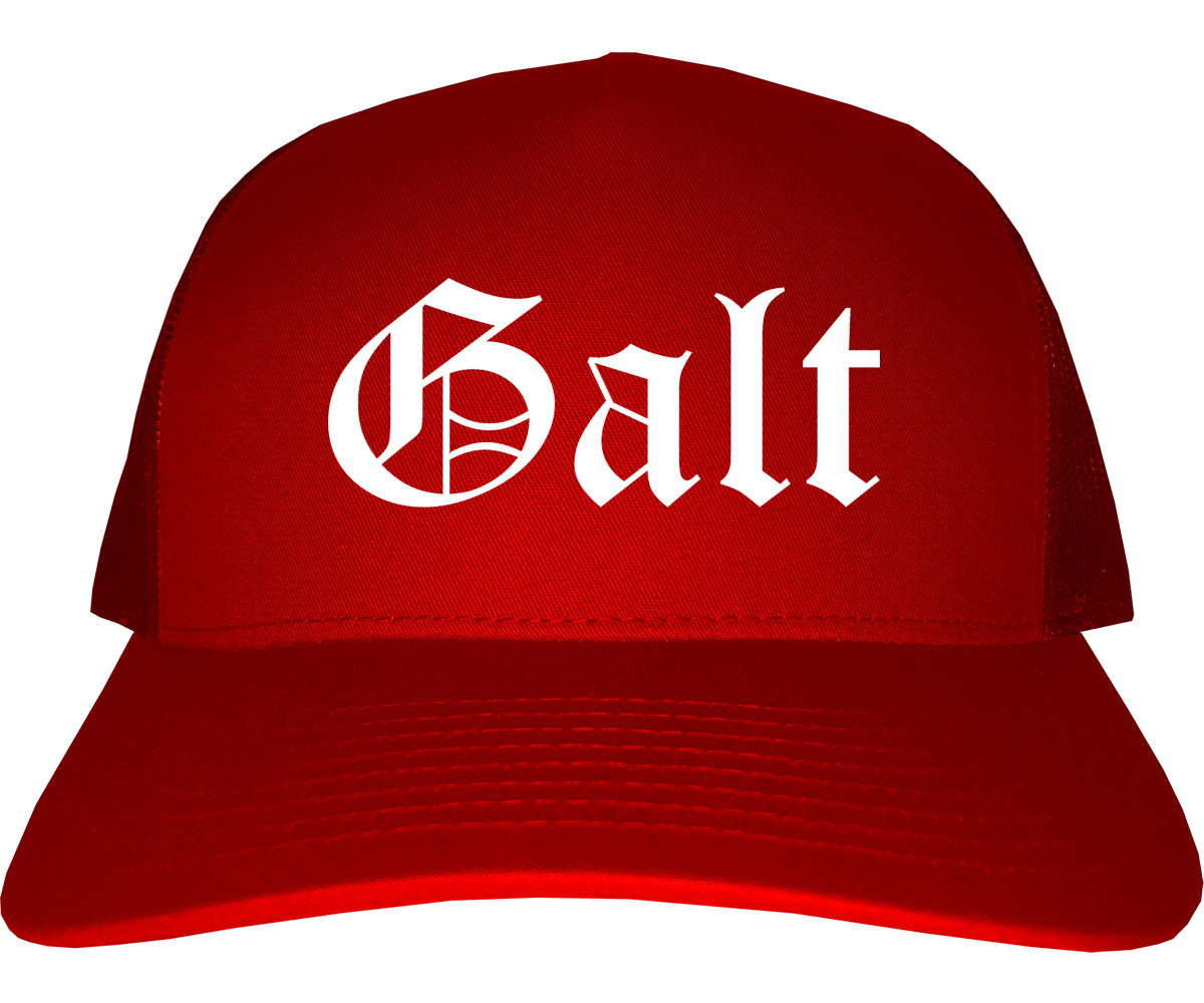 Galt California CA Old English Mens Trucker Hat Cap Red