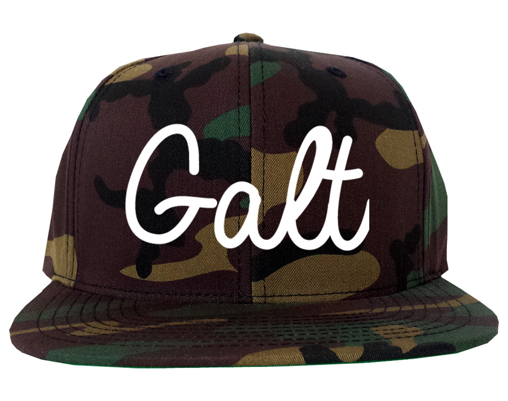 Galt California CA Script Mens Snapback Hat Army Camo
