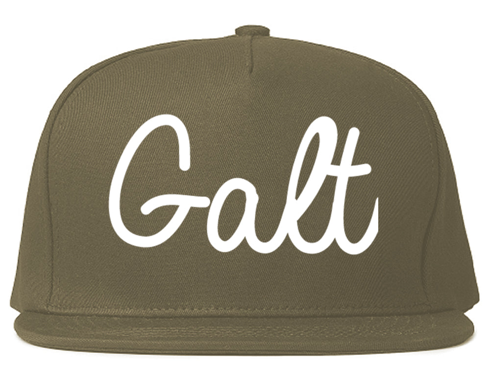 Galt California CA Script Mens Snapback Hat Grey