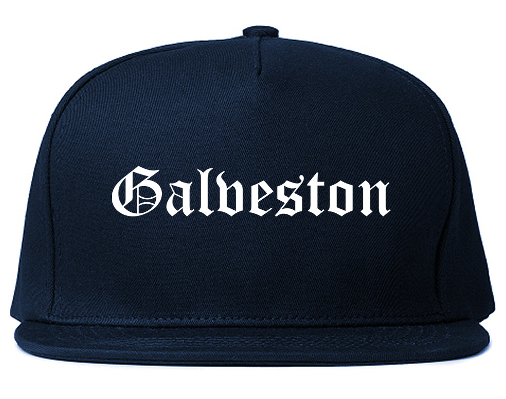 Galveston Texas TX Old English Mens Snapback Hat Navy Blue