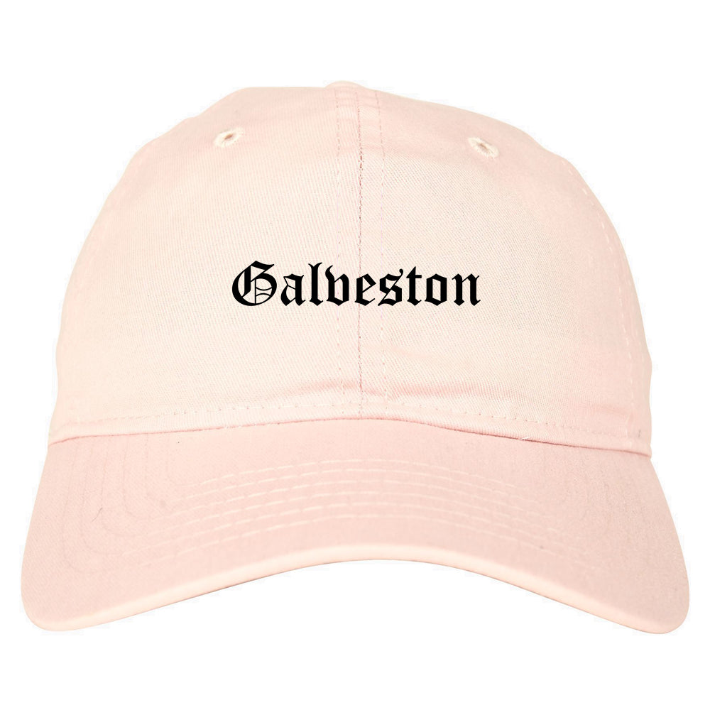 Galveston Texas TX Old English Mens Dad Hat Baseball Cap Pink