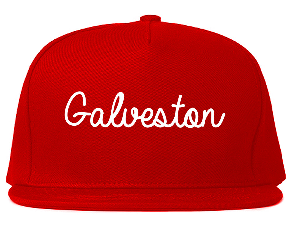 Galveston Texas TX Script Mens Snapback Hat Red