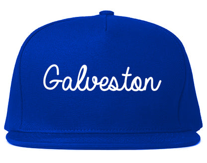Galveston Texas TX Script Mens Snapback Hat Royal Blue