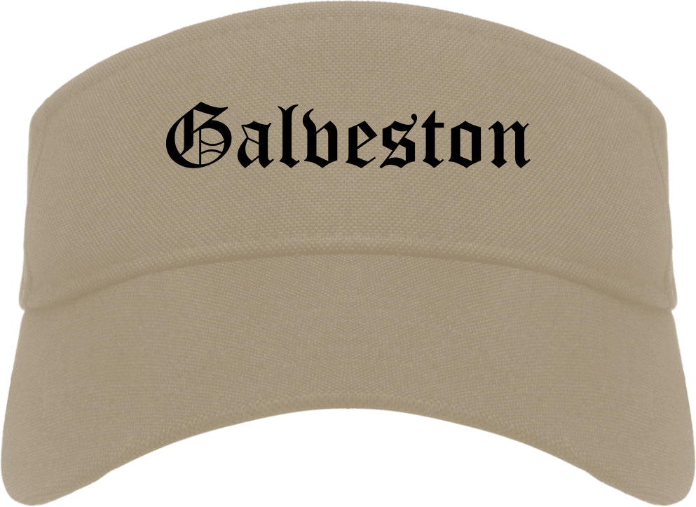 Galveston Texas TX Old English Mens Visor Cap Hat Khaki