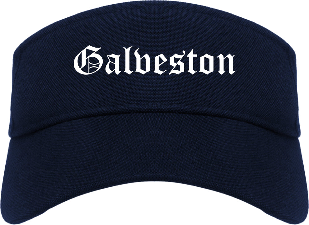 Galveston Texas TX Old English Mens Visor Cap Hat Navy Blue