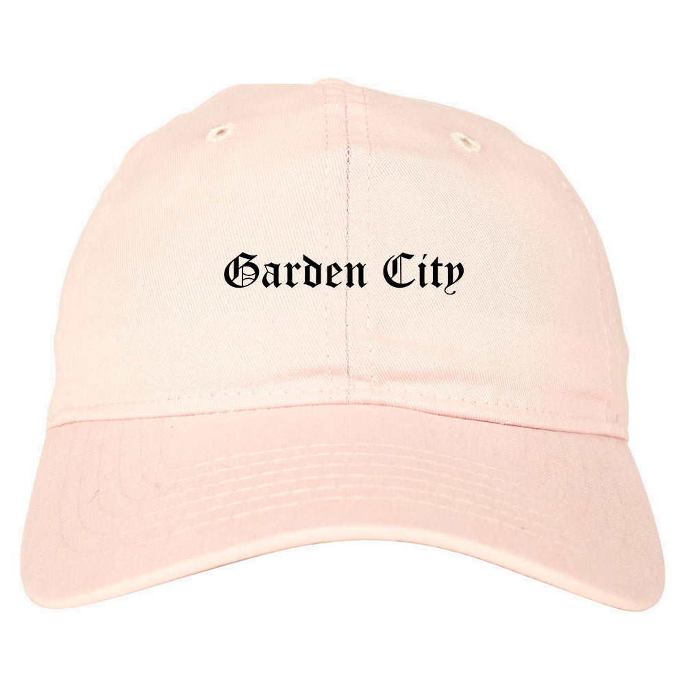 Garden City New York NY Old English Mens Dad Hat Baseball Cap Pink