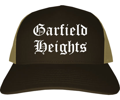 Garfield Heights Ohio OH Old English Mens Trucker Hat Cap Brown