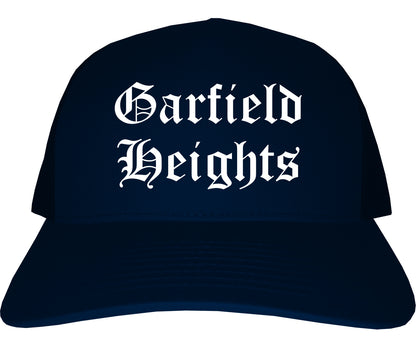 Garfield Heights Ohio OH Old English Mens Trucker Hat Cap Navy Blue