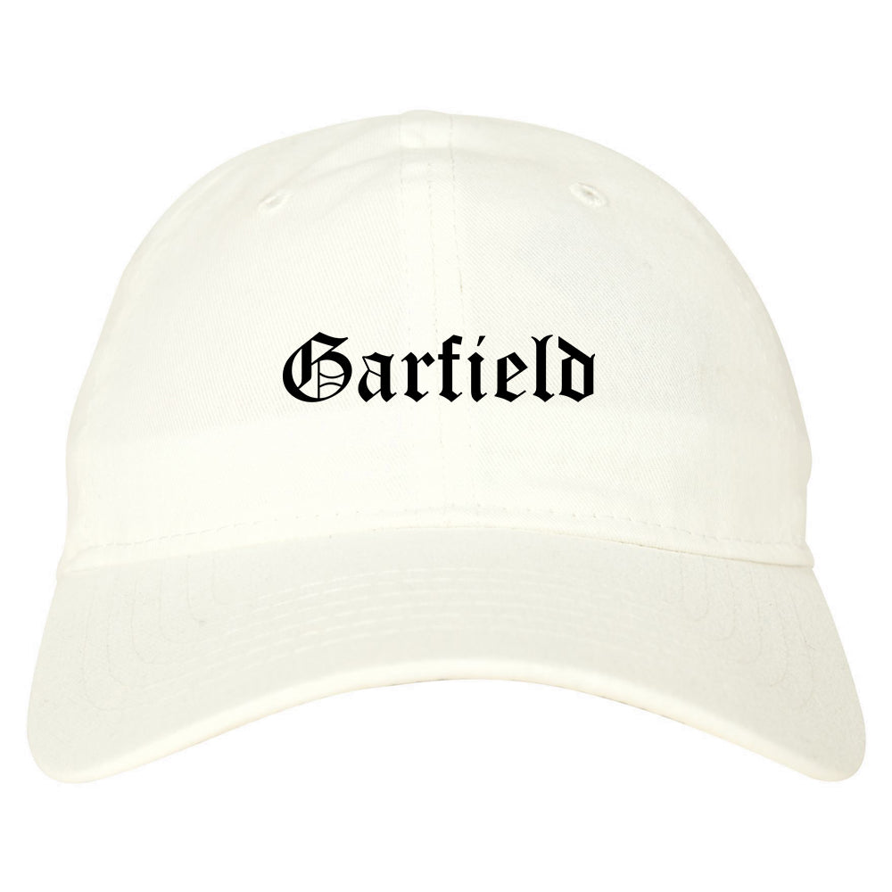 Garfield New Jersey NJ Old English Mens Dad Hat Baseball Cap White