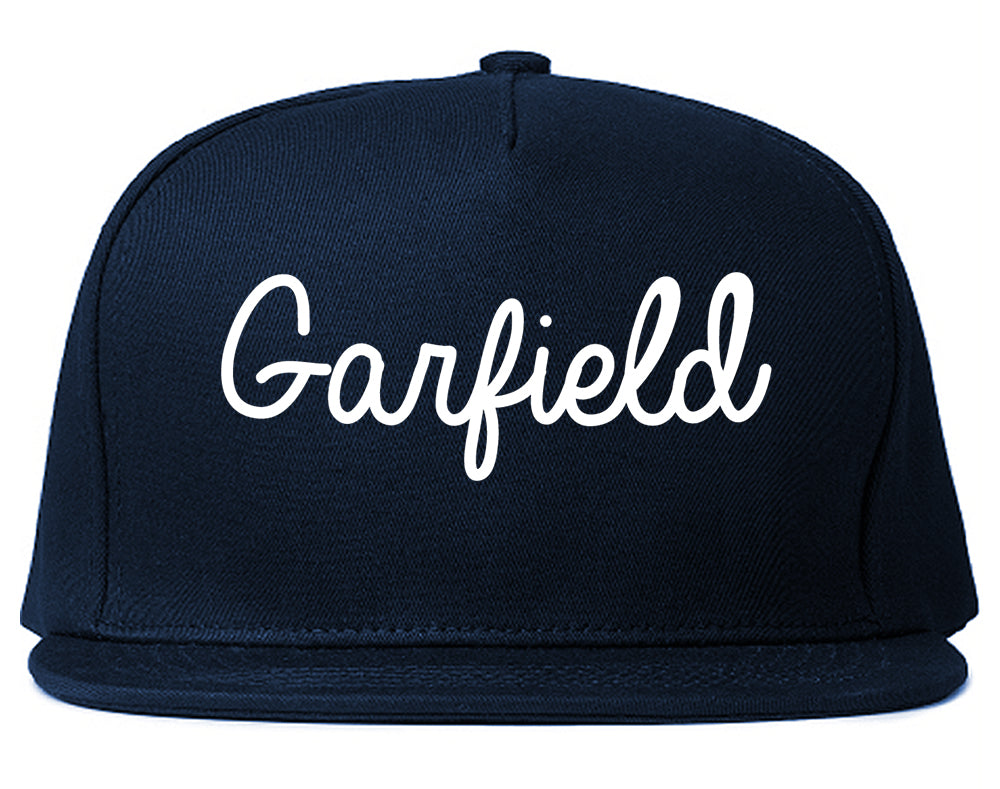 Garfield New Jersey NJ Script Mens Snapback Hat Navy Blue