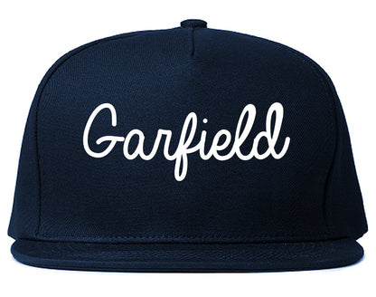 Garfield New Jersey NJ Script Mens Snapback Hat Navy Blue