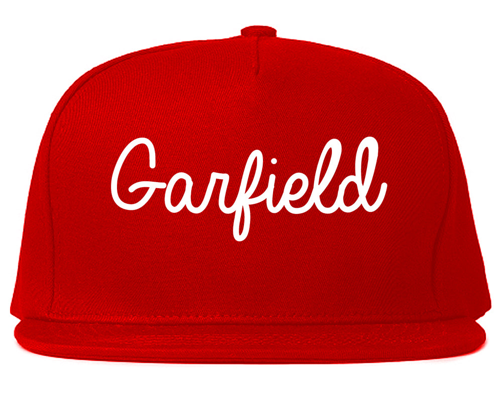 Garfield New Jersey NJ Script Mens Snapback Hat Red