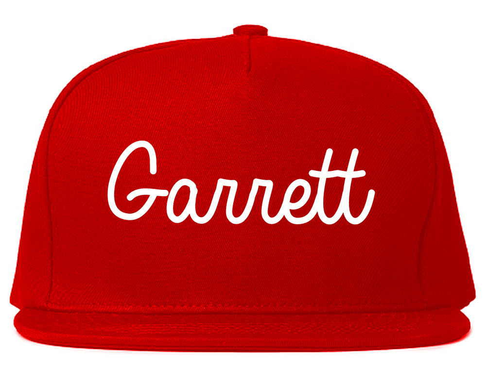 Garrett Indiana IN Script Mens Snapback Hat Red