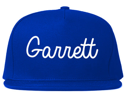 Garrett Indiana IN Script Mens Snapback Hat Royal Blue