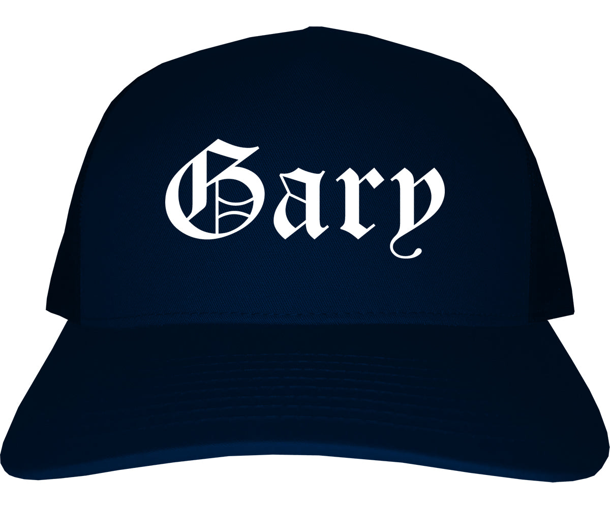 Gary Indiana IN Old English Mens Trucker Hat Cap Navy Blue