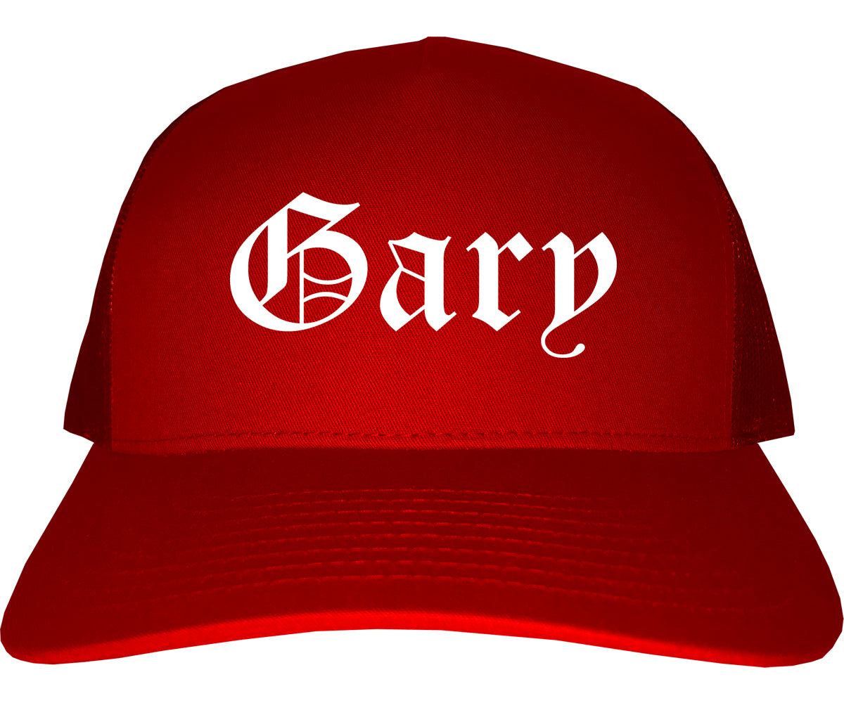 Gary Indiana IN Old English Mens Trucker Hat Cap Red