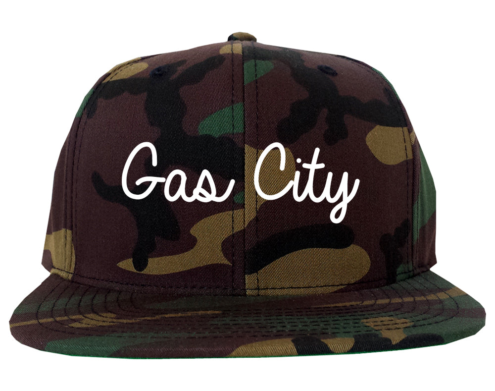 Gas City Indiana IN Script Mens Snapback Hat Army Camo