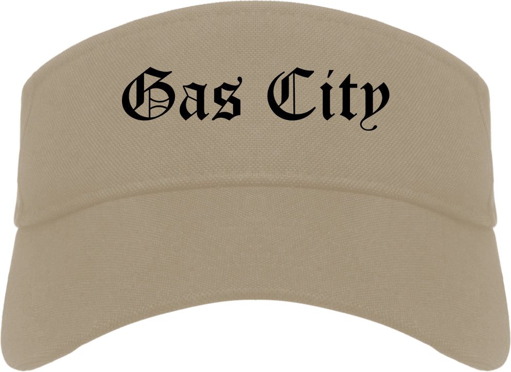 Gas City Indiana IN Old English Mens Visor Cap Hat Khaki