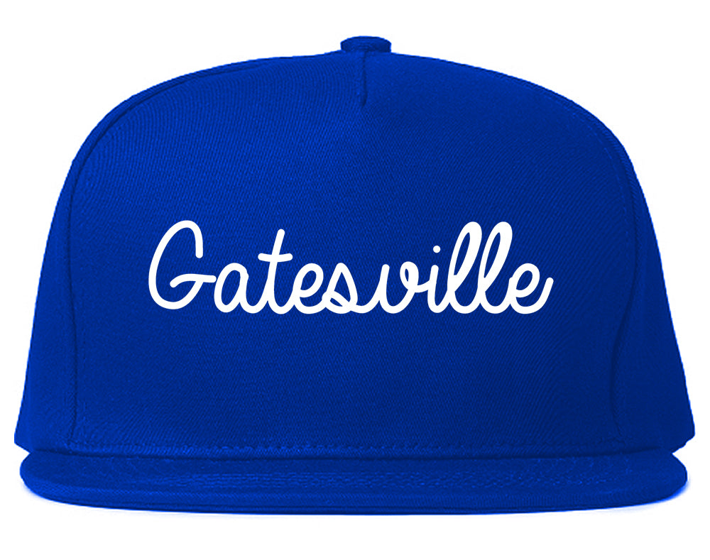 Gatesville Texas TX Script Mens Snapback Hat Royal Blue