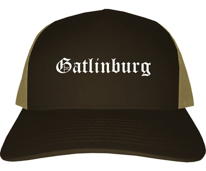 Gatlinburg Tennessee TN Old English Mens Trucker Hat Cap Brown