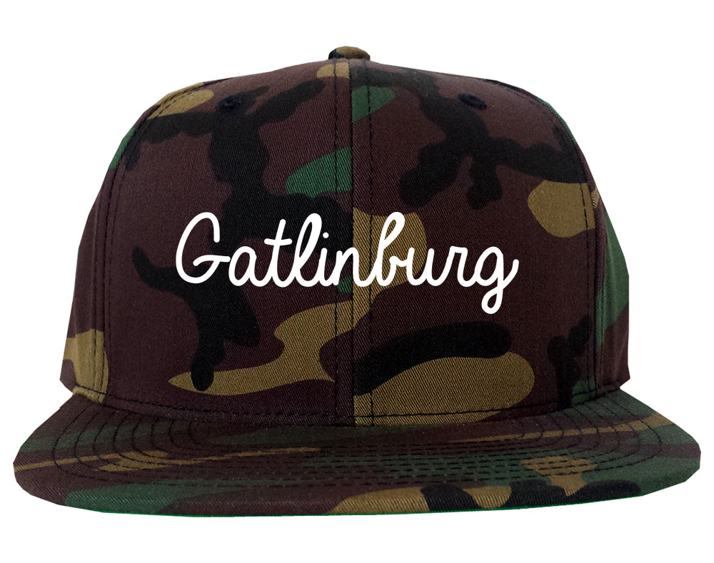 Gatlinburg Tennessee TN Script Mens Snapback Hat Army Camo