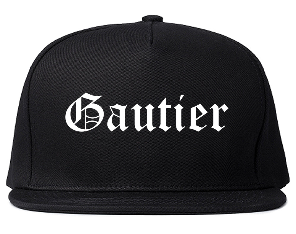 Gautier Mississippi MS Old English Mens Snapback Hat Black