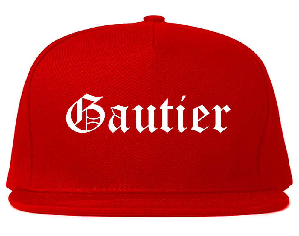 Gautier Mississippi MS Old English Mens Snapback Hat Red