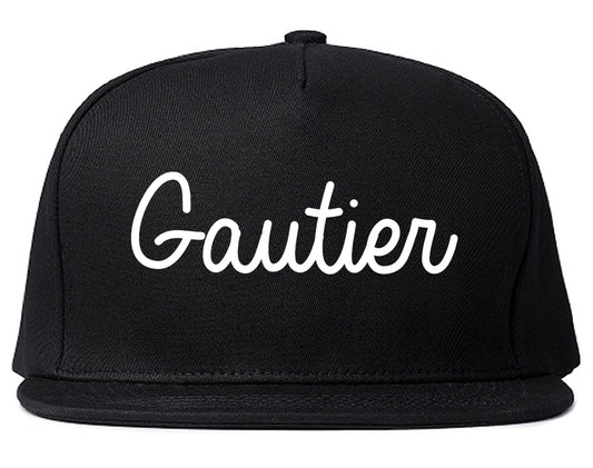 Gautier Mississippi MS Script Mens Snapback Hat Black