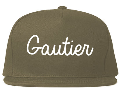 Gautier Mississippi MS Script Mens Snapback Hat Grey