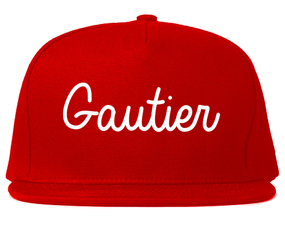 Gautier Mississippi MS Script Mens Snapback Hat Red