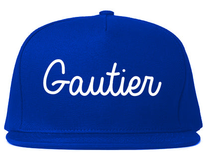 Gautier Mississippi MS Script Mens Snapback Hat Royal Blue