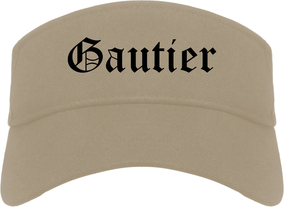 Gautier Mississippi MS Old English Mens Visor Cap Hat Khaki