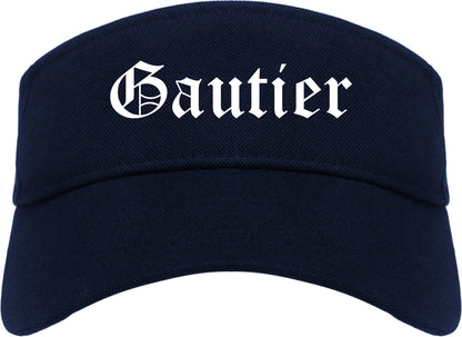 Gautier Mississippi MS Old English Mens Visor Cap Hat Navy Blue