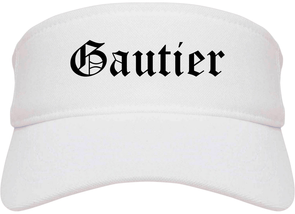 Gautier Mississippi MS Old English Mens Visor Cap Hat White