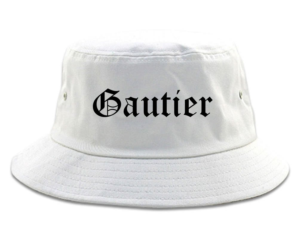 Gautier Mississippi MS Old English Mens Bucket Hat White