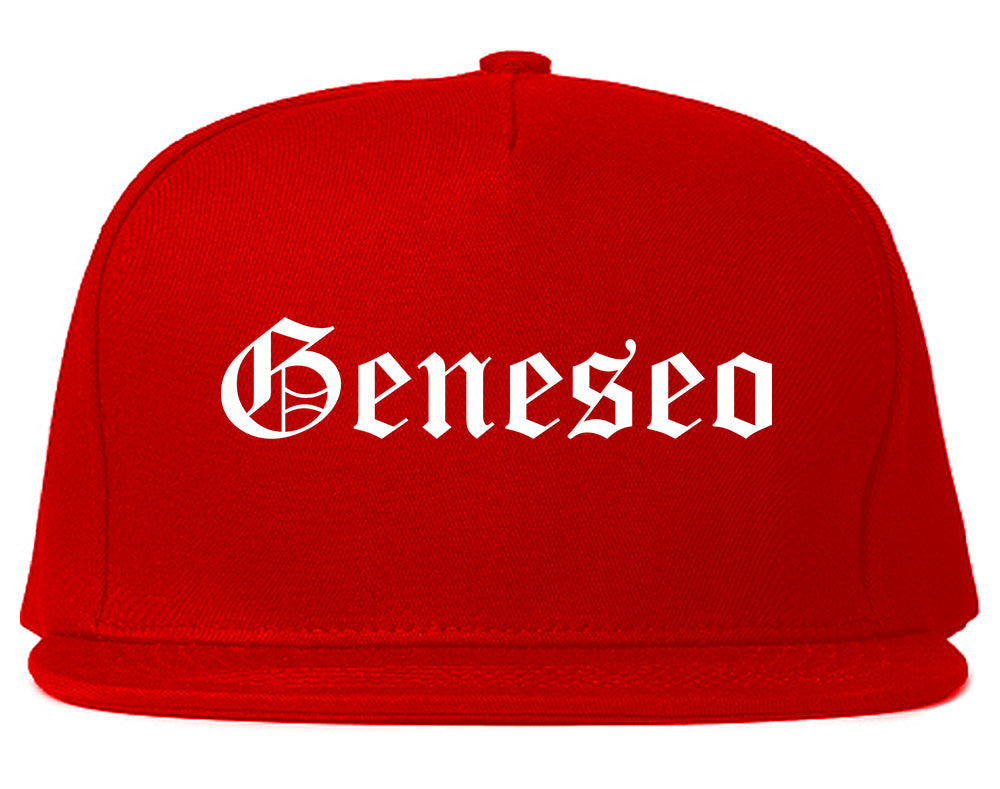 Geneseo New York NY Old English Mens Snapback Hat Red