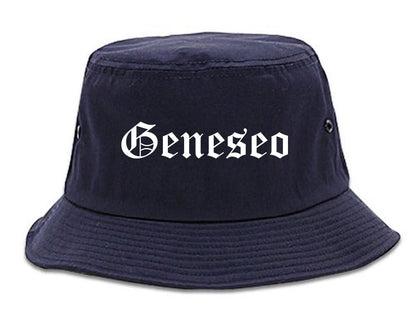 Geneseo New York NY Old English Mens Bucket Hat Navy Blue