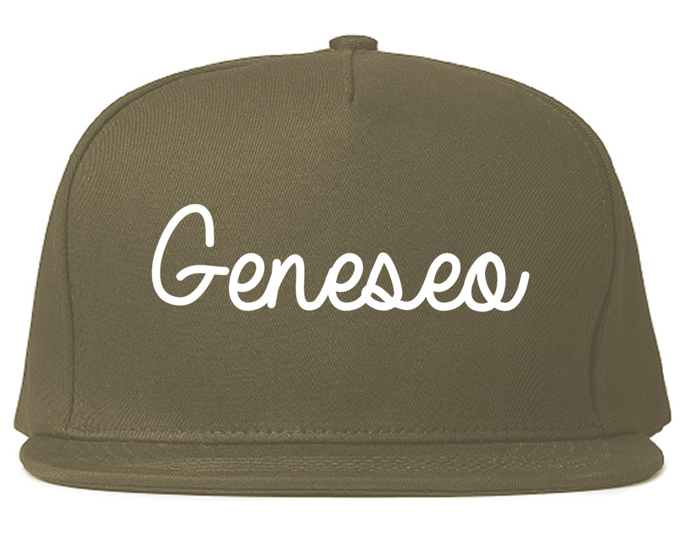 Geneseo New York NY Script Mens Snapback Hat Grey
