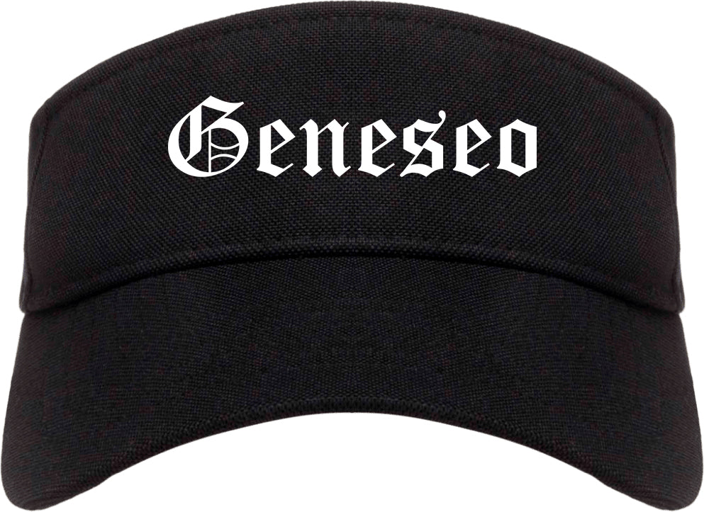 Geneseo New York NY Old English Mens Visor Cap Hat Black