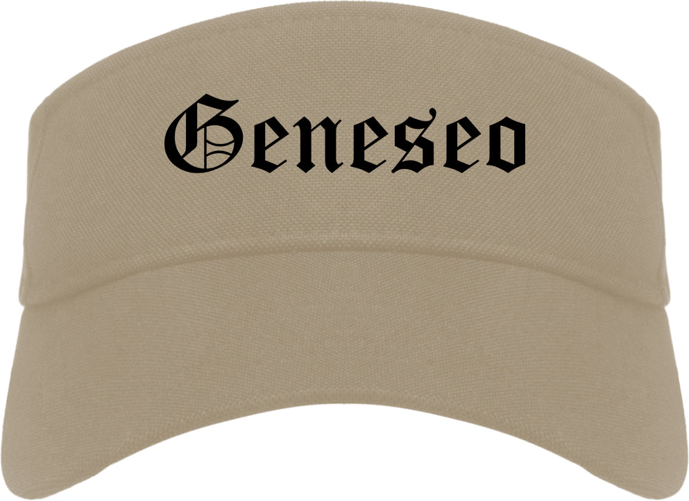 Geneseo New York NY Old English Mens Visor Cap Hat Khaki