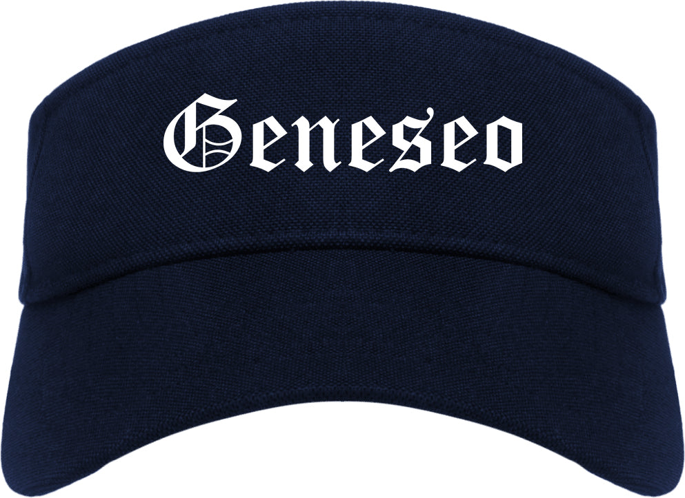 Geneseo New York NY Old English Mens Visor Cap Hat Navy Blue