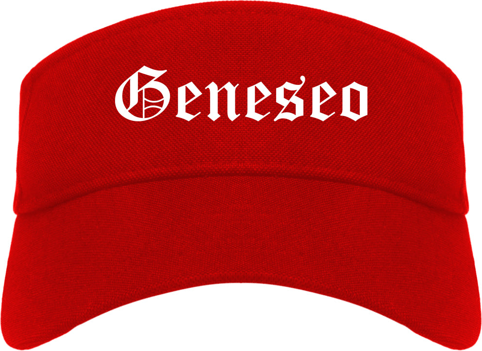 Geneseo New York NY Old English Mens Visor Cap Hat Red