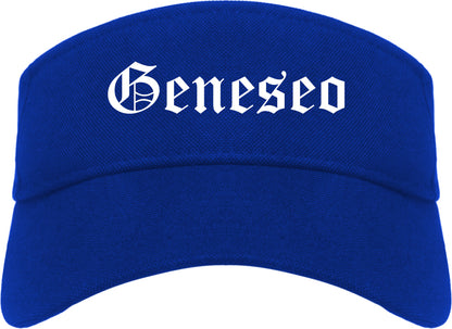 Geneseo New York NY Old English Mens Visor Cap Hat Royal Blue