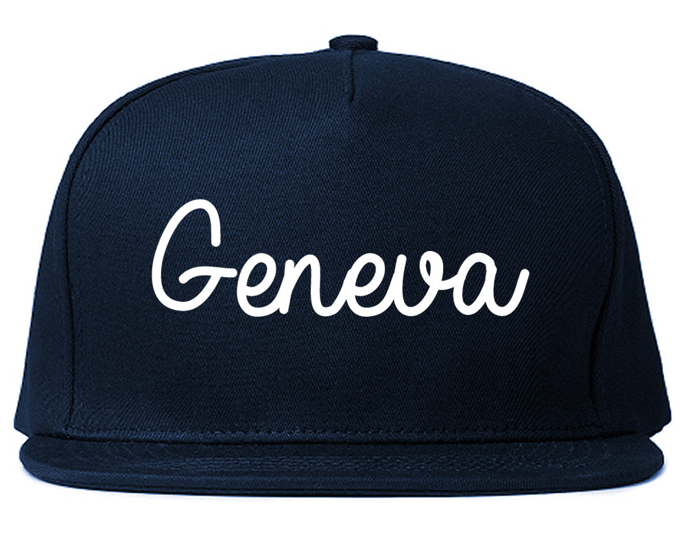 Geneva Alabama AL Script Mens Snapback Hat Navy Blue