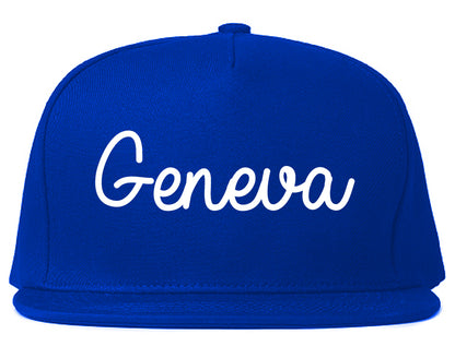 Geneva Alabama AL Script Mens Snapback Hat Royal Blue