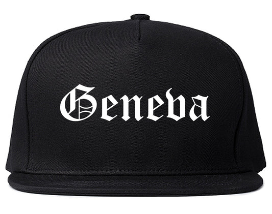 Geneva New York NY Old English Mens Snapback Hat Black